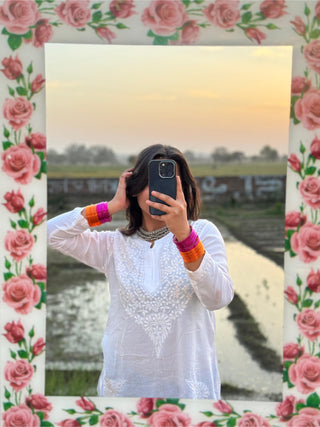 Nura Chikankari Short Modal Straight Kurti - Kashmiri Style Meets Lucknavi Chikankari