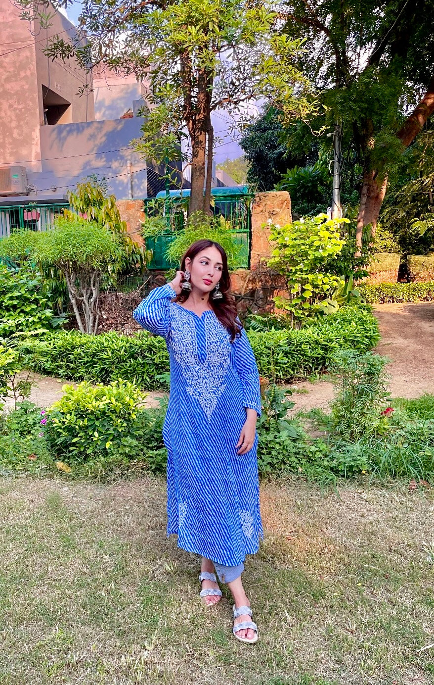 Maha Rajasthani Leheriya with Lucknavi Chikankari