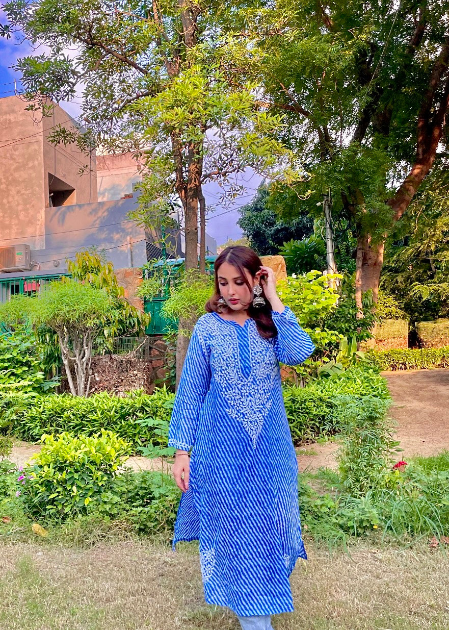 Maha Rajasthani Leheriya with Lucknavi Chikankari