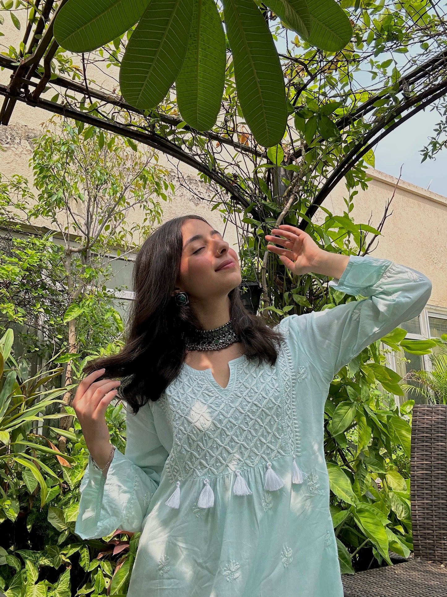 Noor Jahan Set - Modal Designer Kurti and Crushed Cotton Chikankari Sharara