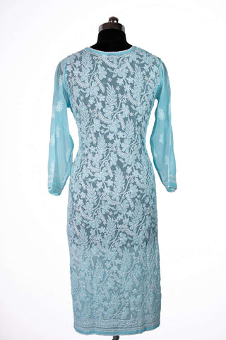 Arfiya Long Georgette Chikan Kurti