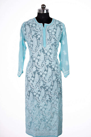 Arfiya Long Georgette Chikan Kurti