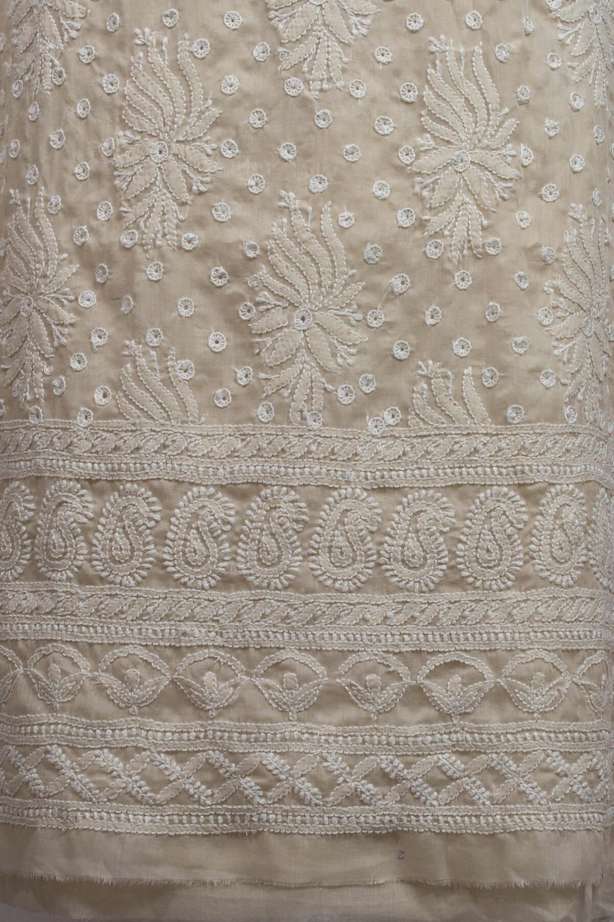 Cotton three pc suit set with all over fine embroidery and keel work