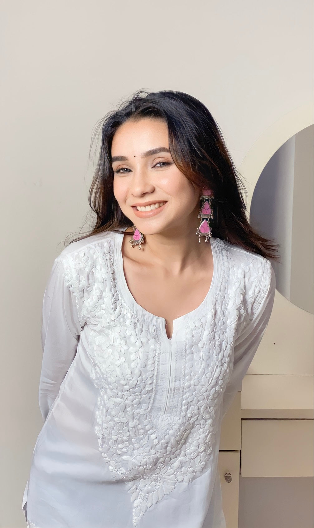 Nura Chikankari Short Modal Straight Kurti - Kashmiri Style Meets Lucknavi Chikankari