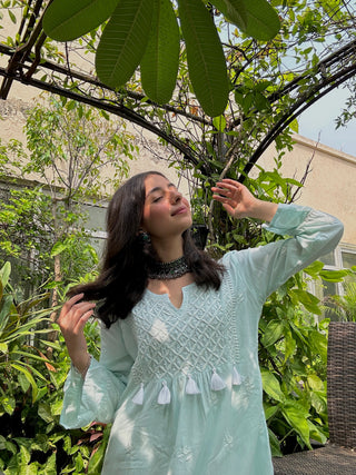 Noor Jahan Set - Modal Designer Kurti and Crushed Cotton Chikankari Sharara