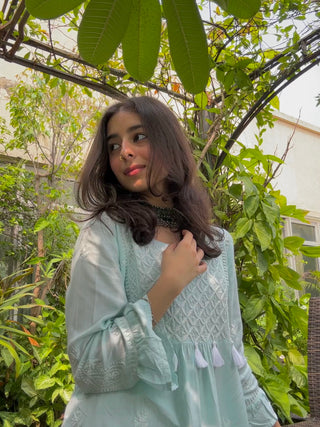 Noor Jahan Set - Modal Designer Kurti and Crushed Cotton Chikankari Sharara