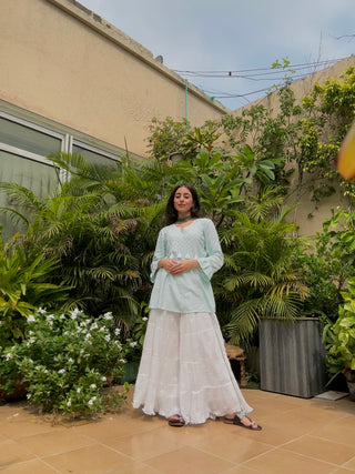 Noor Jahan Set - Modal Designer Kurti and Crushed Cotton Chikankari Sharara