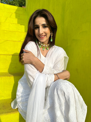 Inaayat Premium Three-Piece Modal Set - White Designer Kurti, Plazo, and Dupatta