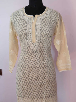 Arfa Pure Cotton Heavy Embroidery Chikankari Kurti - Elegant Ethnic Wear