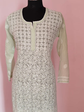 Inaya Soft Cotton Kurti with Full Jaal Chikankari - Elegant Ethnic Fashion