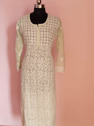 Inaya Soft Cotton Kurti with Full Jaal Chikankari - Elegant Ethnic Fashion