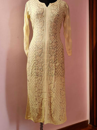 Gulnar Viscose Yellow Kurti with Gota Patti and Chikankari - Ethnic Elegance