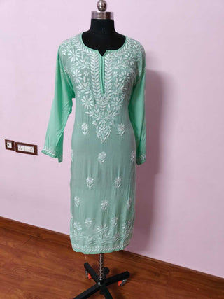 Asma Sea Green Modal Kurti - Stylish Front Yoke with Bootis