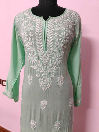 Asma Sea Green Modal Kurti - Stylish Front Yoke with Bootis