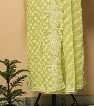 Green soft cotton chikankari side button kurti