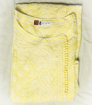 Yellow soft cotton chikankari side button kurti