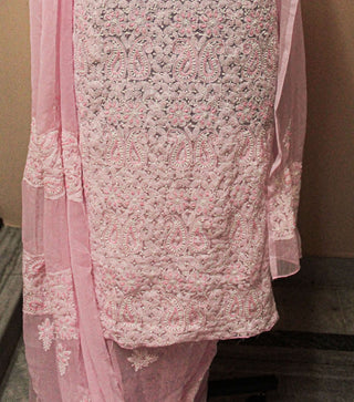 Georgette heavy chikankari unstitched three piece suit with heavy beads and cutdana work
