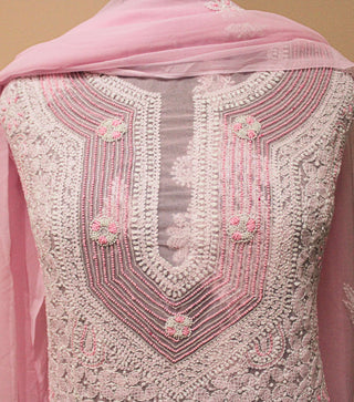 Georgette heavy chikankari unstitched three piece suit with heavy beads and cutdana work