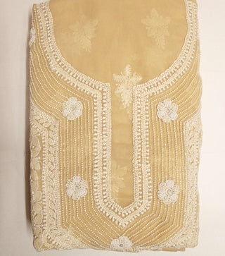 Georgette heavy chikankari unstitched three piece suit with heavy beads and cutdana work