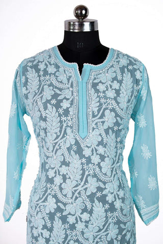 Arfiya Long Georgette Chikan Kurti