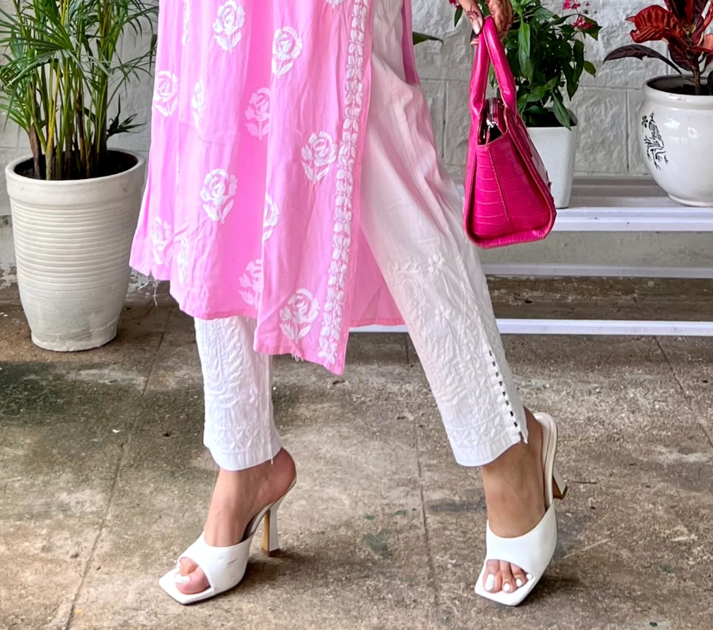 Salma Cotton Straight Pants Stylish Chikankari Embroidered Trousers