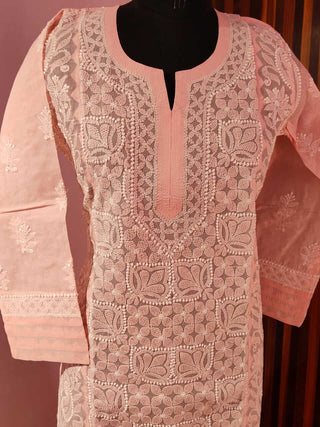 Emira Pure Cotton Chikankari Jaal Work Kurti - Exquisite Indian Ethnic Fashion