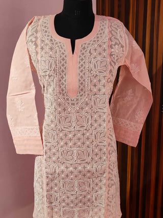 Emira Pure Cotton Chikankari Jaal Work Kurti - Exquisite Indian Ethnic Fashion