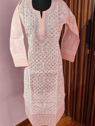 Emira Pure Cotton Chikankari Jaal Work Kurti - Exquisite Indian Ethnic Fashion