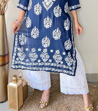 Amiera Georgette Chikankari Parallel Pants with Cozy Inner